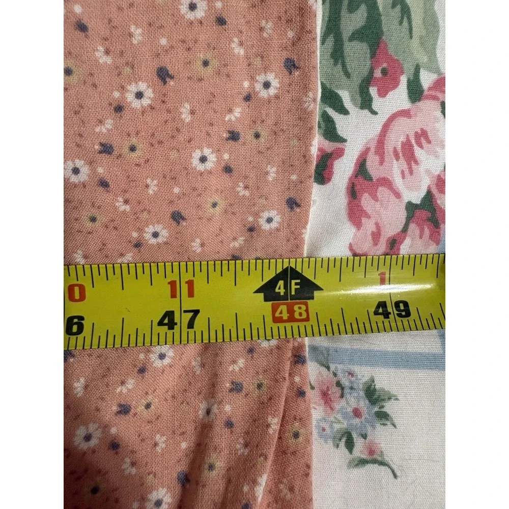 Homemade Vintage Quilt Pink White Beige MCM Floral Block Pattern Twin 48